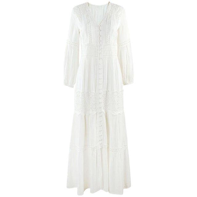 Buddhatrends Dresses white / S Beach Cotton Patchwork Lace Dresses