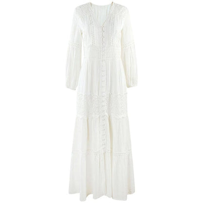 Buddhatrends Dresses white / S Beach Cotton Patchwork Lace Dresses