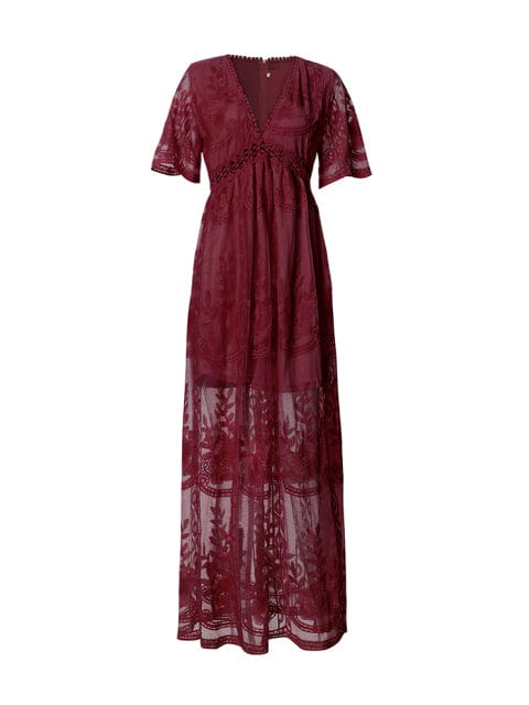 Buddhatrends Dresses Winered / M Boho Embroidered Lace Maxi Dress