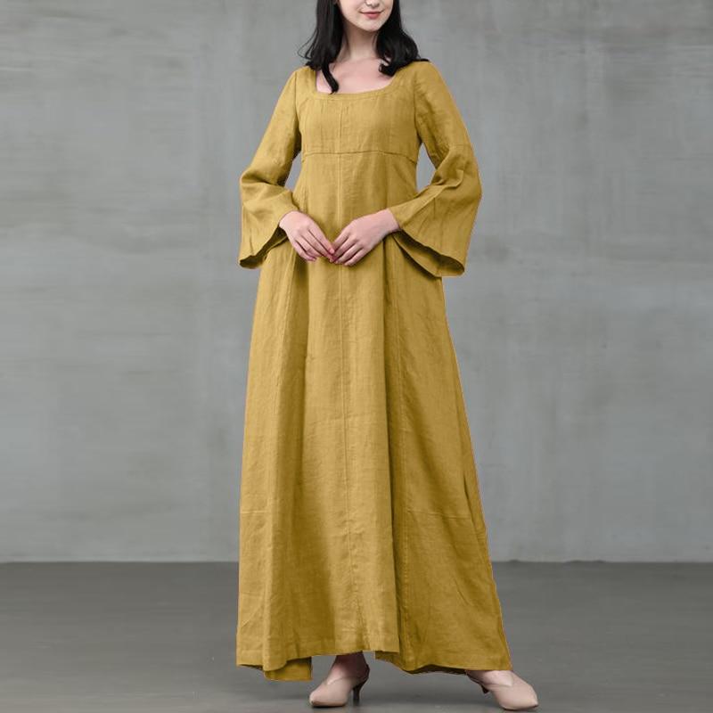 Buddhatrends Dresses Yellow / XL Medieval Square Collar Maxi Dress