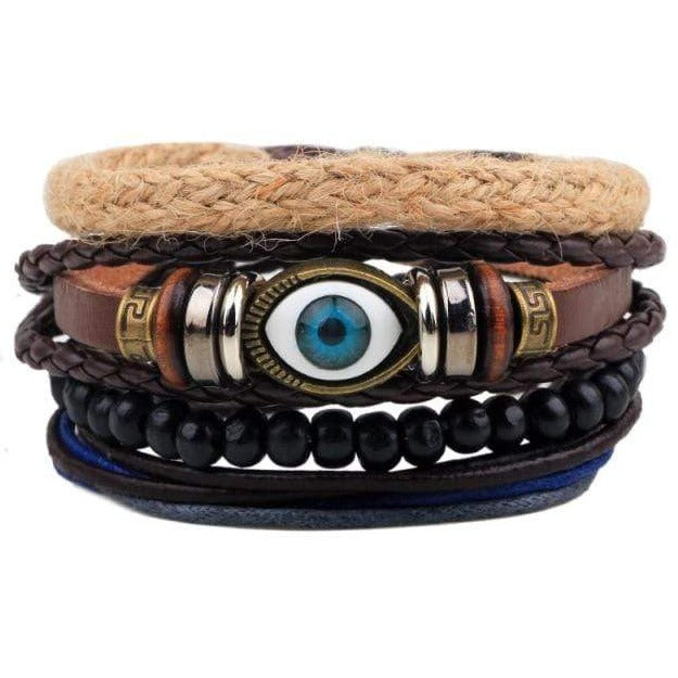 Buddhatrends Evil Eye 4 Pieces Set Leather Bracelet
