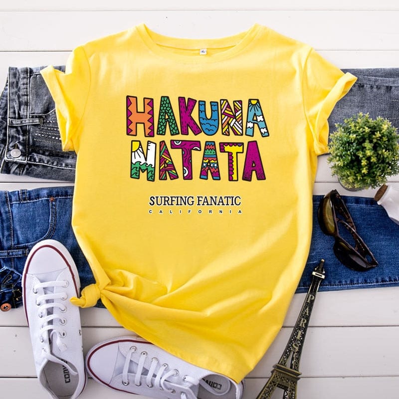 Buddhatrends F0127-Yellow / S Letters Printed Oversize O Neck Tee