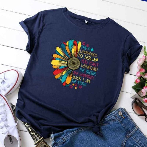 Buddhatrends F0232-shenlan / S Sunflower bedrucktes T-Shirt mit O-Ausschnitt