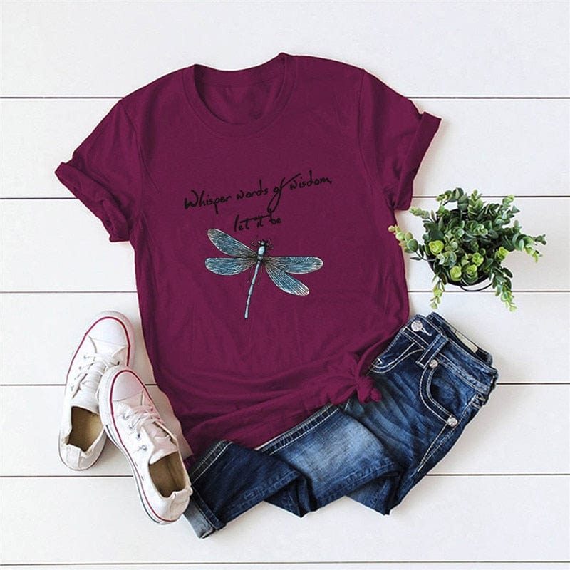 Buddhatrends F0264-Wine red / S Dragonfly Vintage Summer T-Shirt