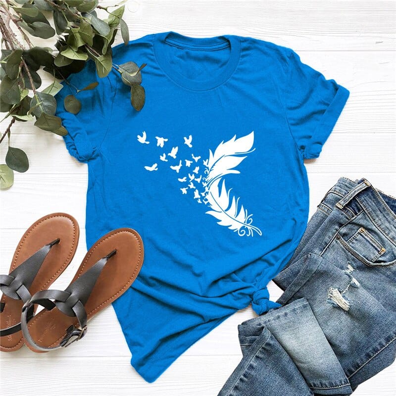 Buddhatrends F0458-Blue / S Soft Feather Short Sleeve O-Neck Tee