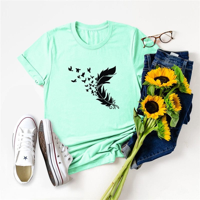Buddhatrends F0458-Bohelv / S Soft Feather Short Sleeve O-Neck Tee