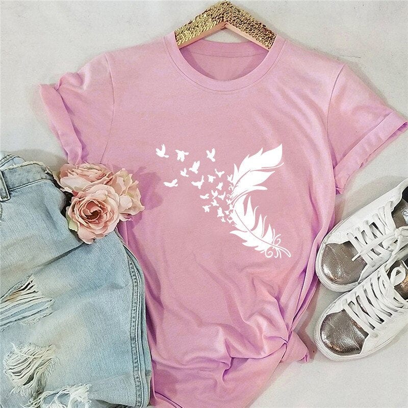 Buddhatrends F0458-Pink / S Soft Feather Short Sleeve O-Neck Tee