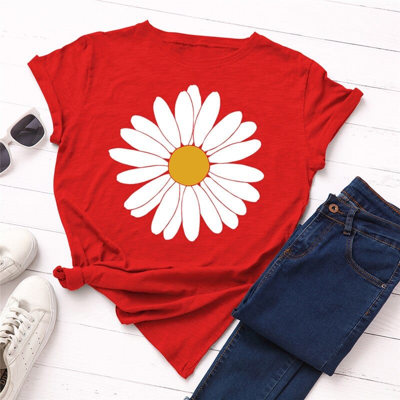 Buddhatrends F0517-Red / S Vintage Daisy Flower Cotton Tee