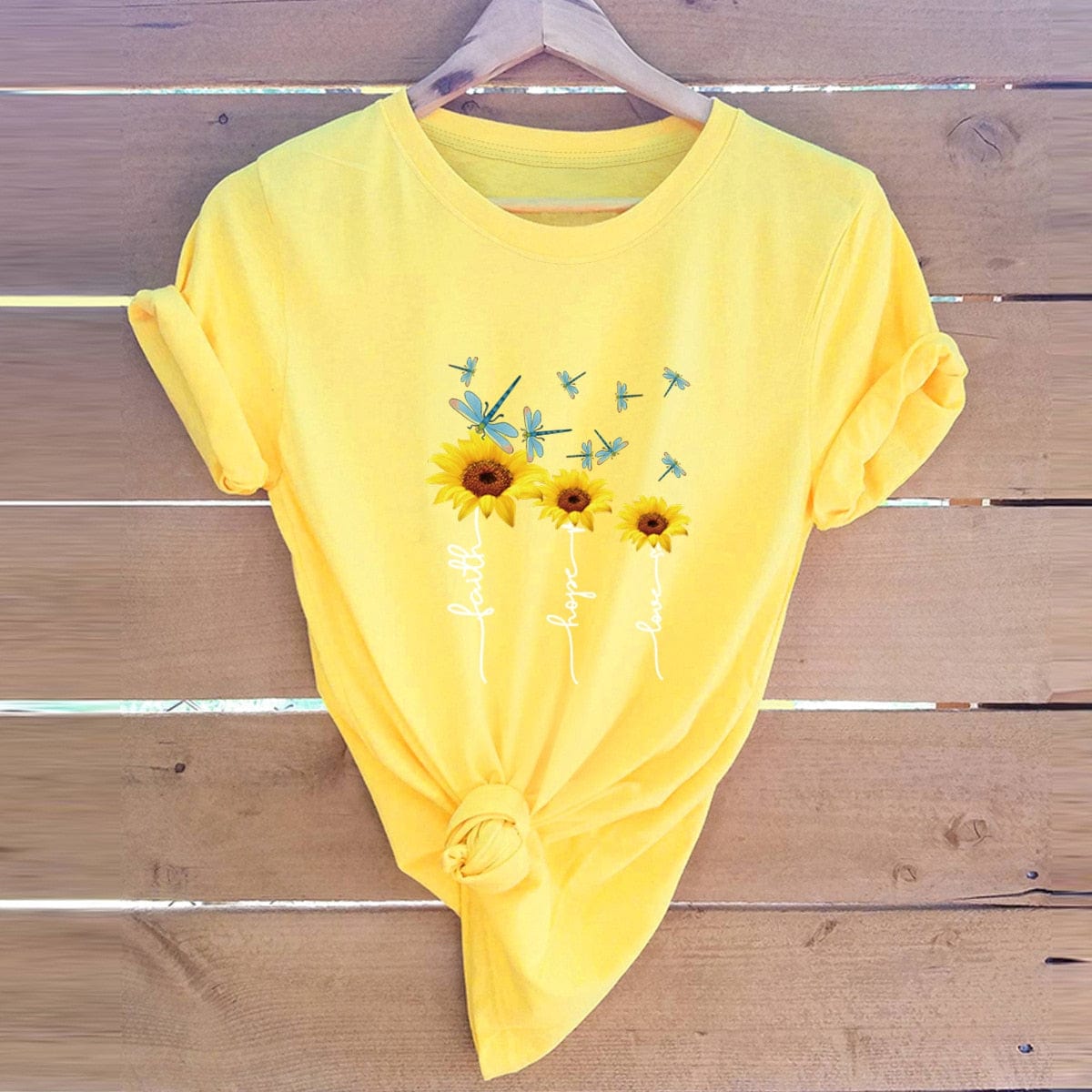 Buddhatrends F0522-Yellow / S Three Daisies Printed T-Shirt