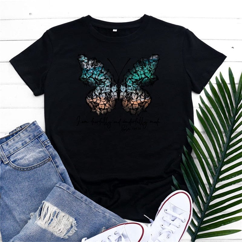 Buddhatrends F0632-Black / S Graphic New Butterfly Printed Top