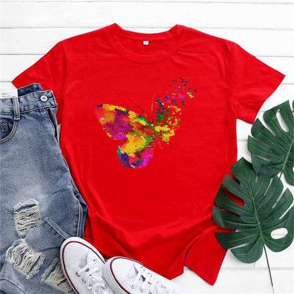 Buddhatrends F0639-Red / S Butterfly O Neck Printed Tee