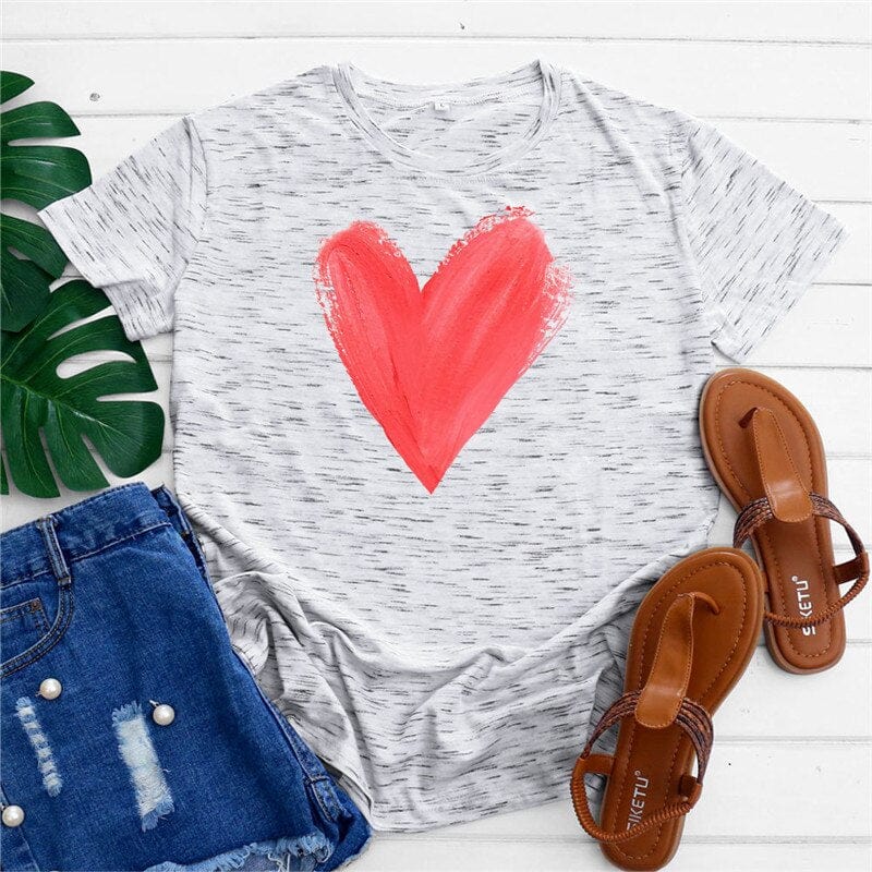 Graphic Printed Heart  O Neck Tee