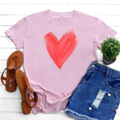 Buddhatrends F0641-Pink / S Graphic Printed Heart  O Neck Tee