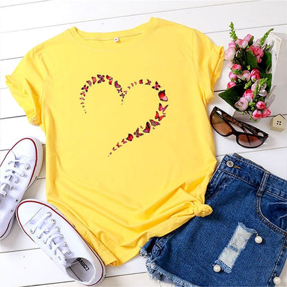 Buddhatrends F0751-Yellow / S Butterfly Heart Printed T-Shirt