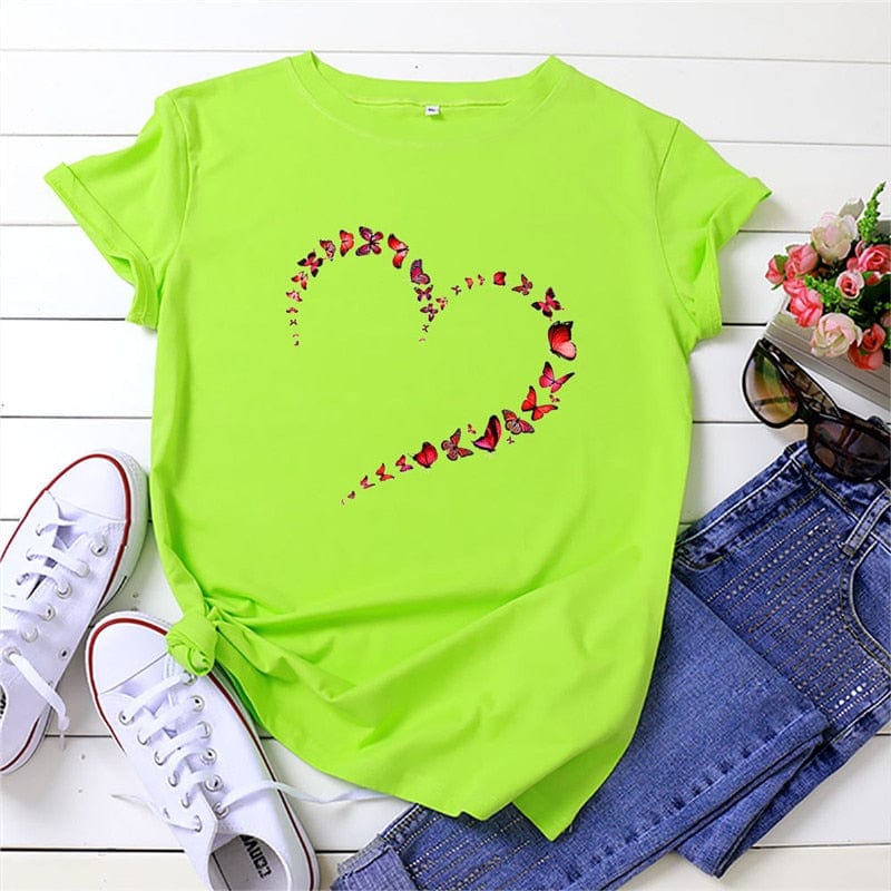 Buddhatrends F0751-Yinguanglv / S Butterfly Heart Printed T-Shirt