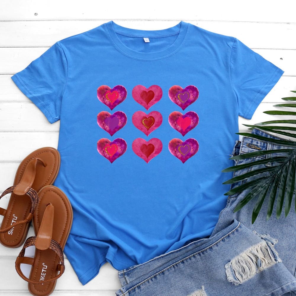 Buddhatrends F0758-Blue / S All Heart Printed Cotton T-Shirt