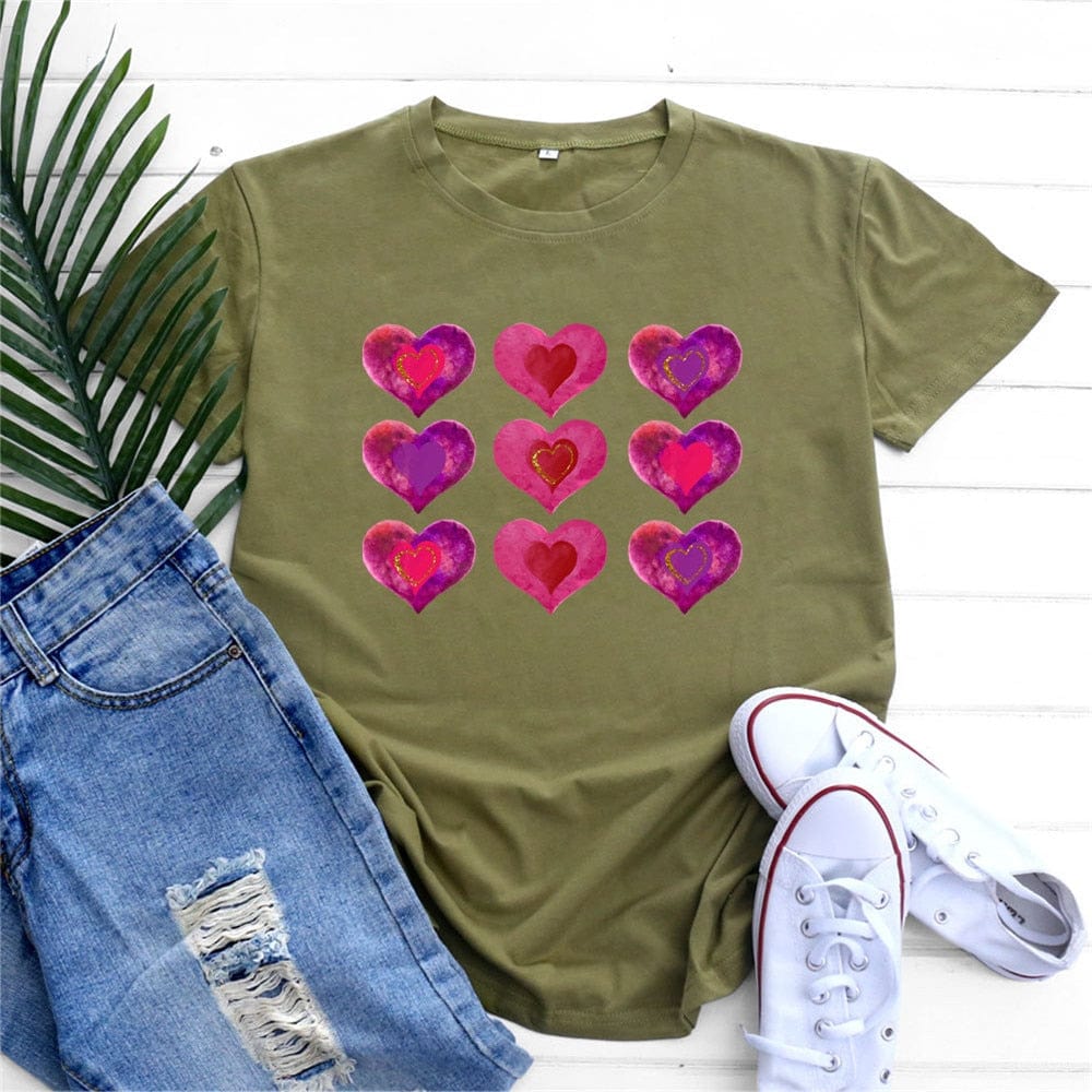 Buddhatrends F0758-Junlv / S Camiseta de algodón con estampado de corazones