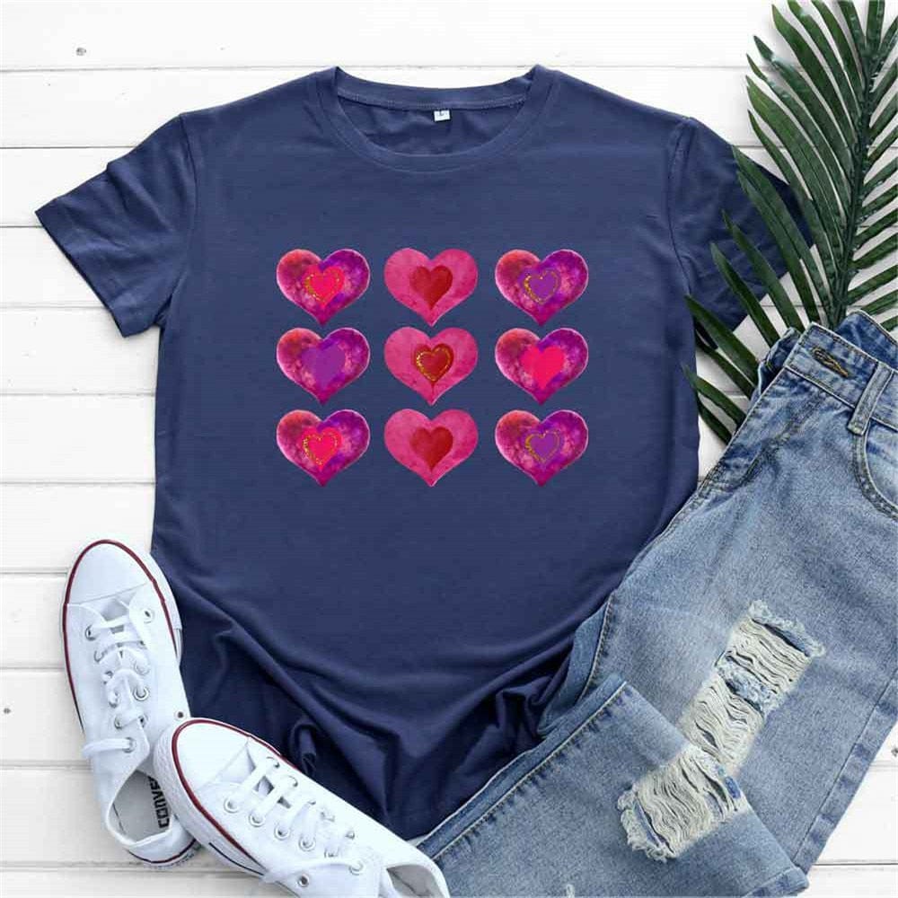 Buddhatrends F0758-Navy / S All Heart Printed Cotton T-Shirt