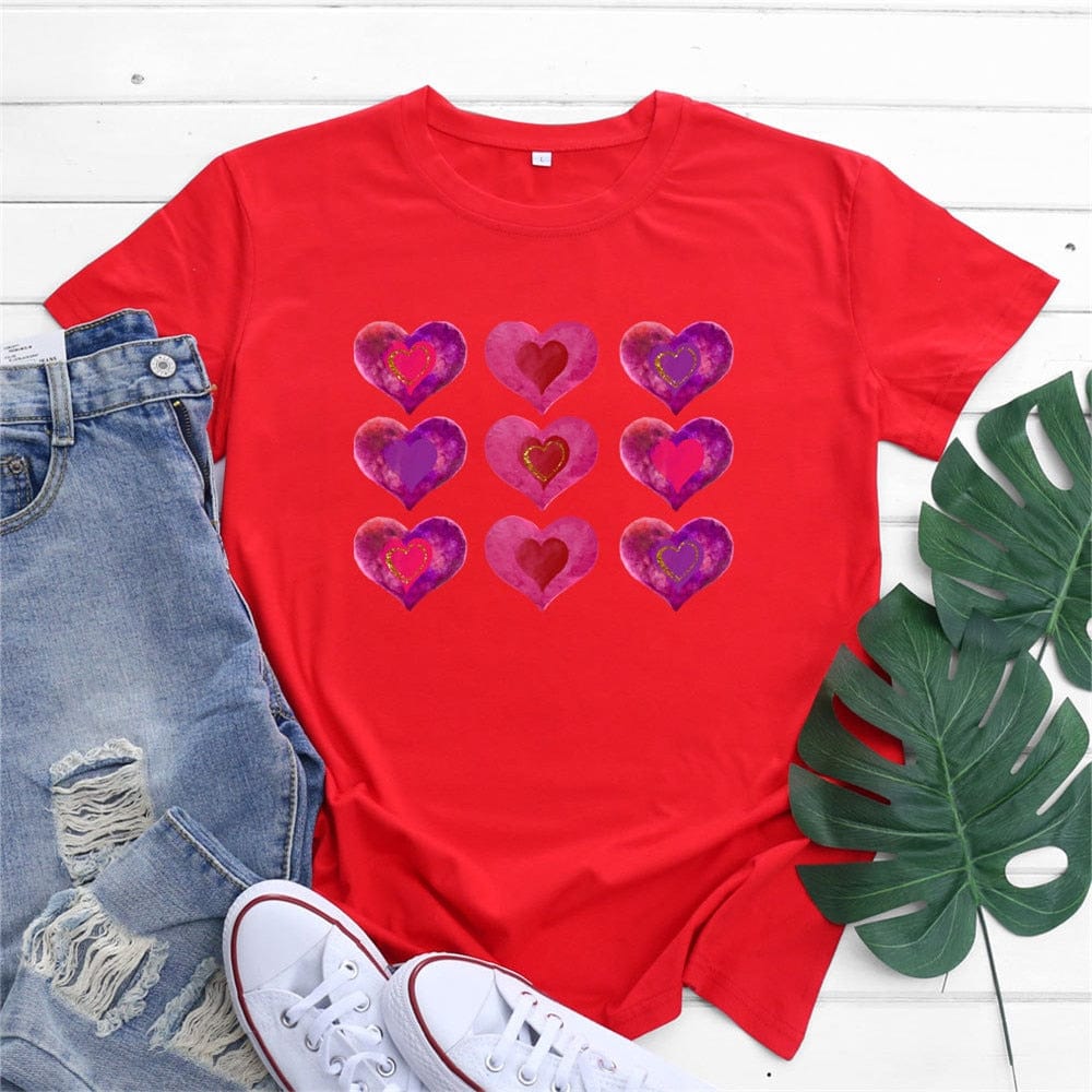 Buddhatrends F0758-Red / S All Heart Printed Cotton T-Shirt