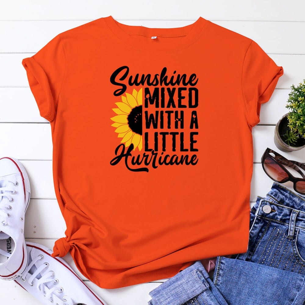 Buddhatrends F0761-Orange / S Sunflower Graphic Cotton T-shirts