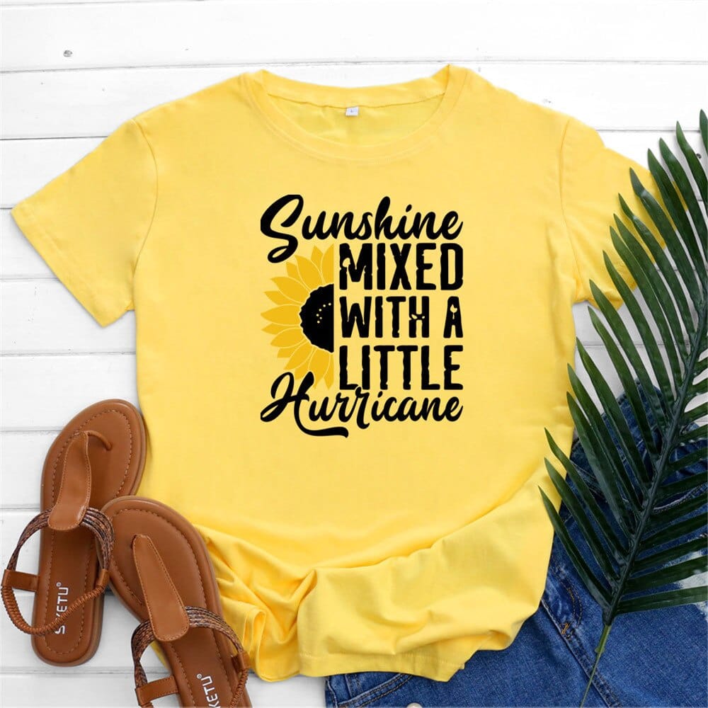 Buddhatrends F0761-Yellow / S Sunflower Graphic Cotton T-shirts