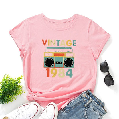Buddhatrends F0778-Pink / S Vintage Graphic Short Sleeve Tee