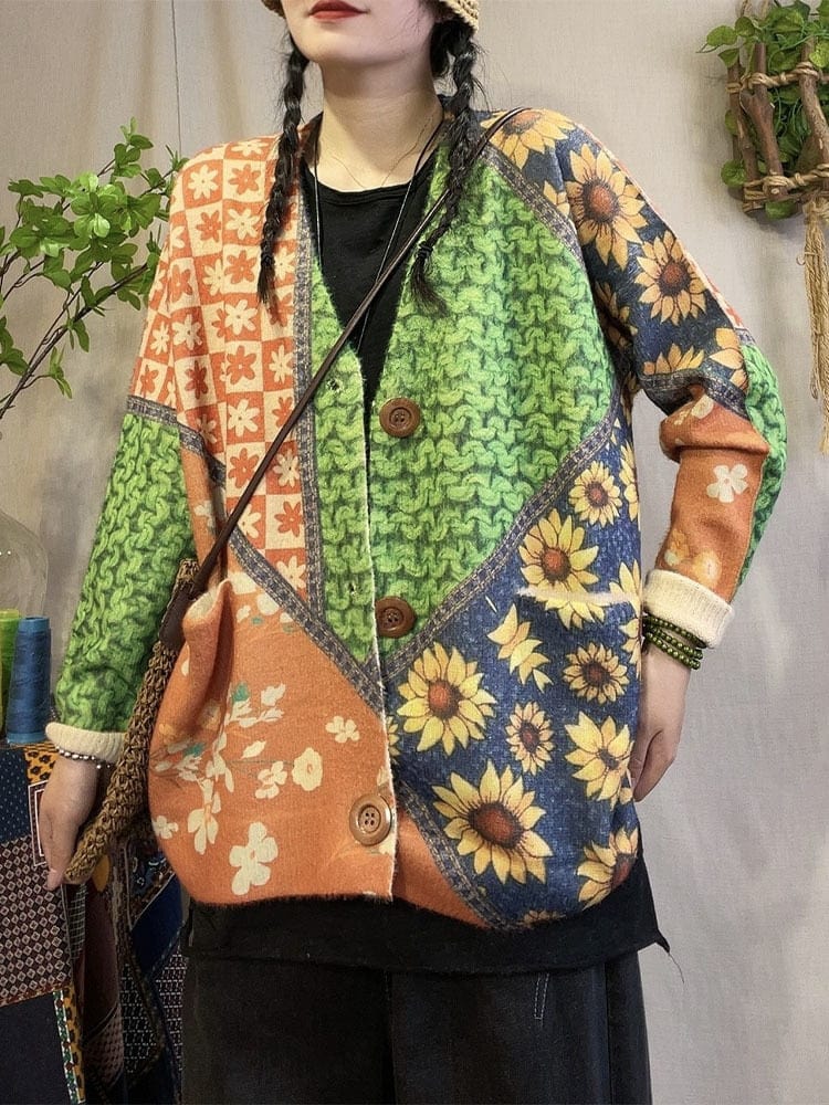 Cardigan ample en tricot à fleurs Buddhatrends