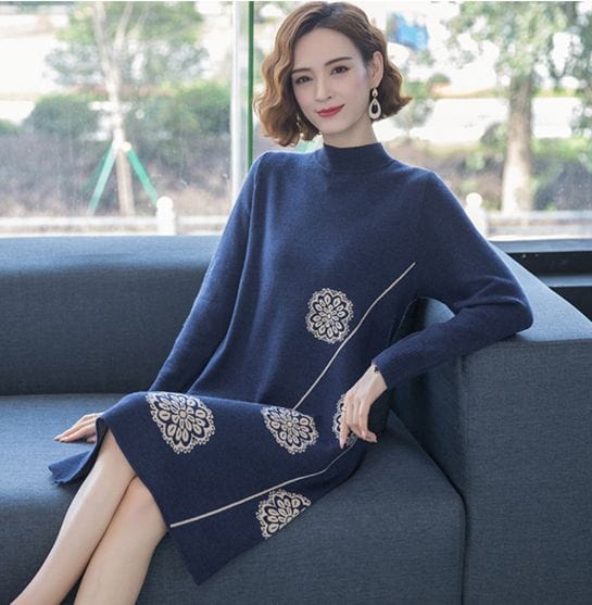 Buddhatrends Floral Knitted Sweater Dress