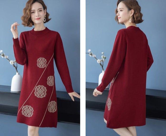 Buddhatrends Floral Knitted Sweater Dress