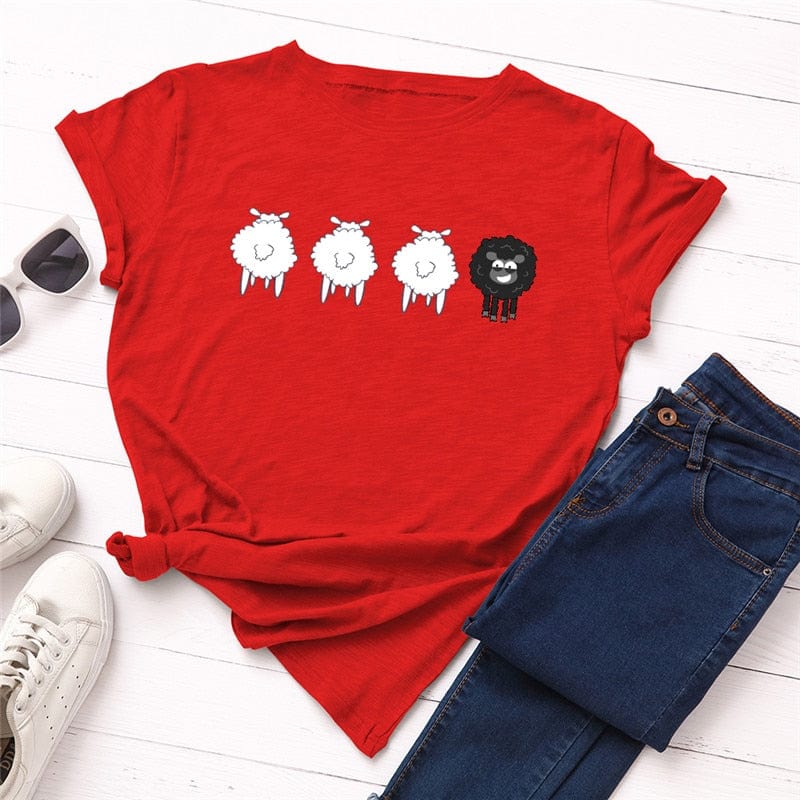 Buddhatrends Four Sheeps Cartoon O-Neck T-Shirt