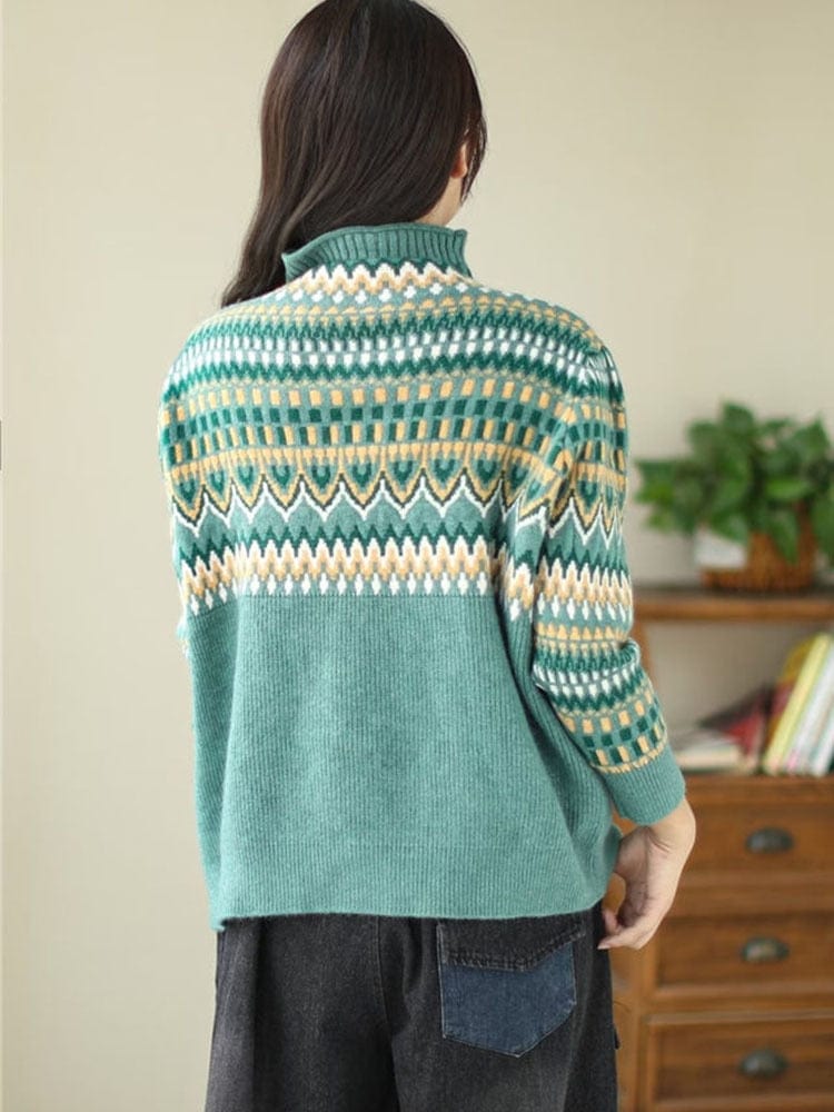 Buddhatrends Geometric Print Turtleneck Sweater
