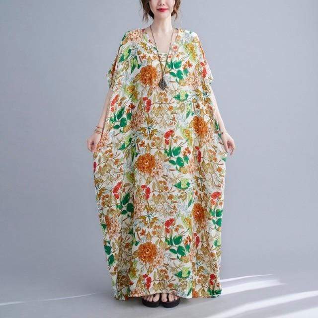 Robe caftan à fleurs vibrantes Buddhatrends Giovanna