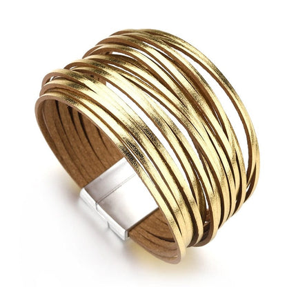 Buddhatrends Gold Boho Multilayer Mint Leather Bracelet