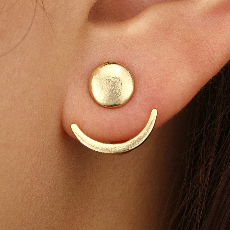 Buddhatrends Gold Geometric Round Moon Earrings