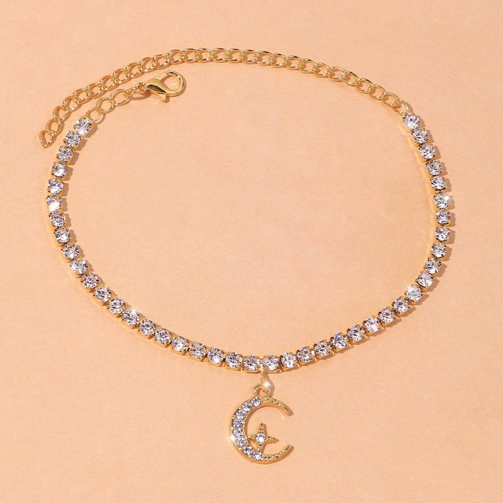 Buddhatrends Gold Silver 925 Sterling Moon Anklet
