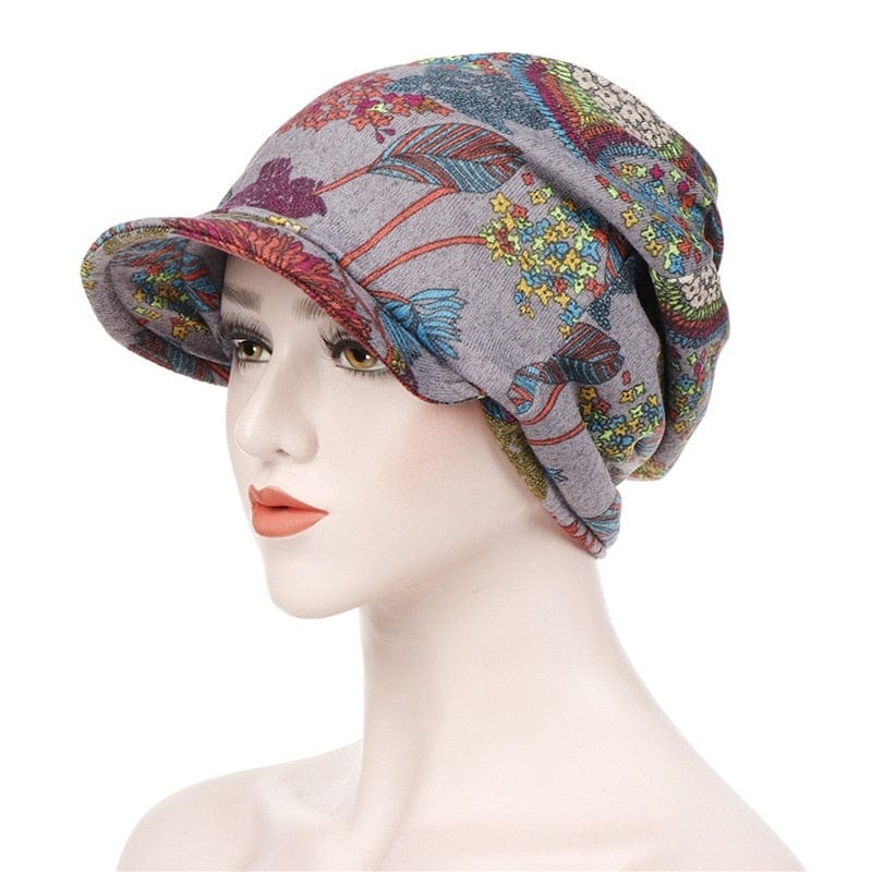 Buddhatrends Gray Floral / One Size Beanie Cap