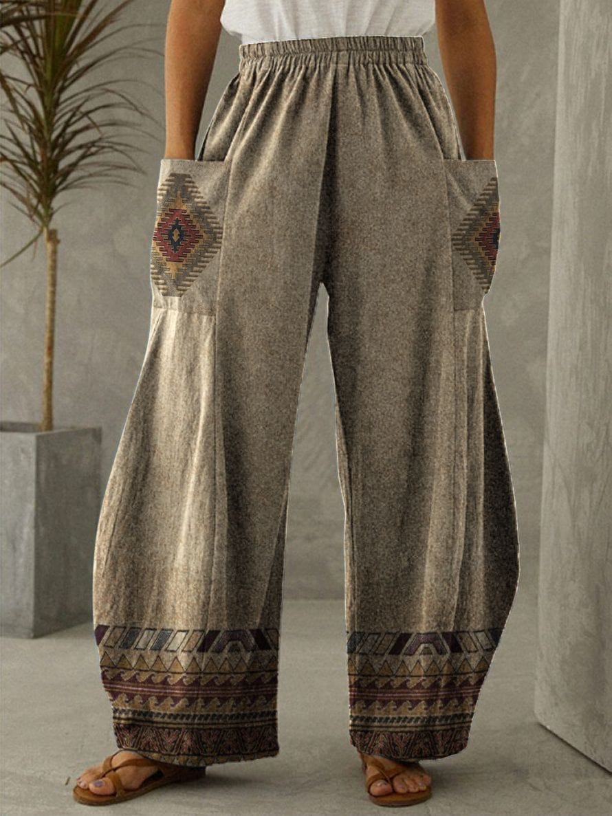 Buddhatrends Grey / S Geo pantalones anchos de cintura alta