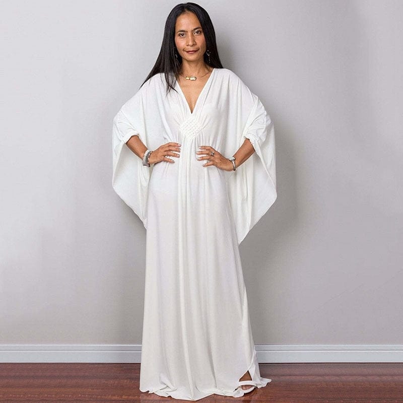 Біле плаття-кафтан із V-вирізом від Buddhatrends