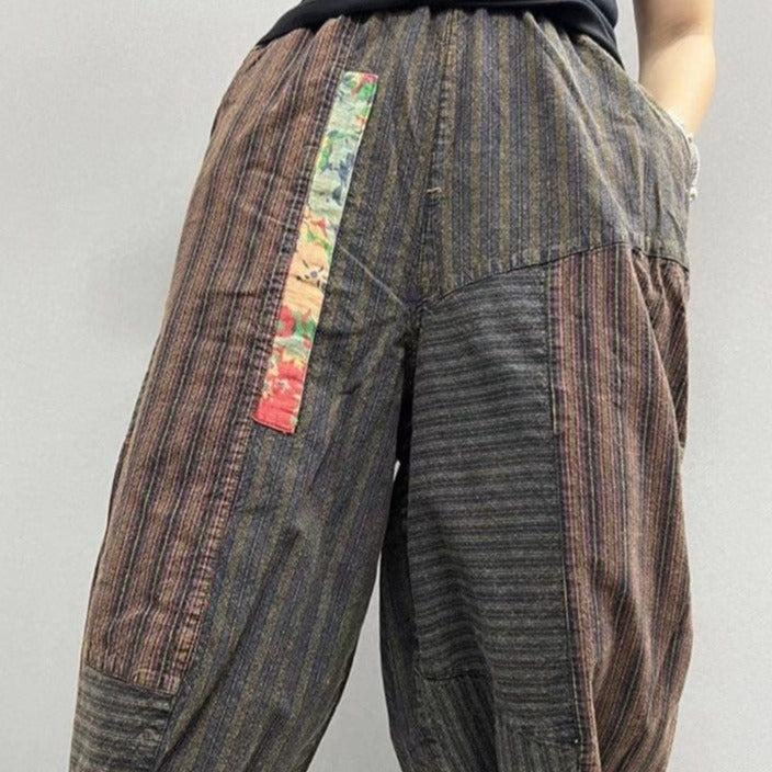 Buddhatrends Gris / Talla única / China Harajuku Pantalones anchos de algodón sueltos