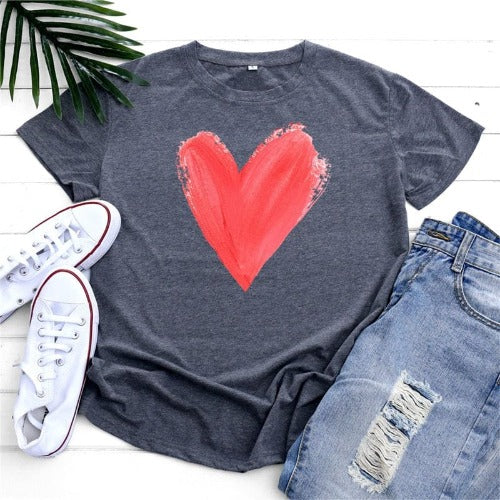 Buddhatrends Grey / S Graphic Printed Heart  O Neck Tee