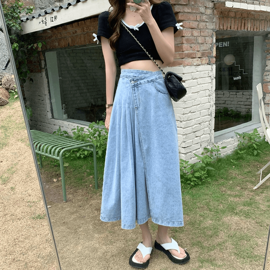 Buddhatrends Hania Korean Style Asymmetrical Jeans Skirt