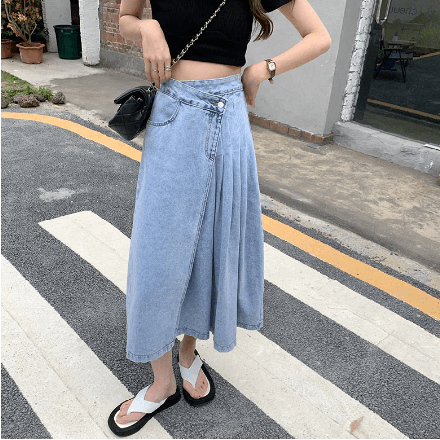Buddhatrends Hania Korean Style Asymmetrical Jeans Skirt