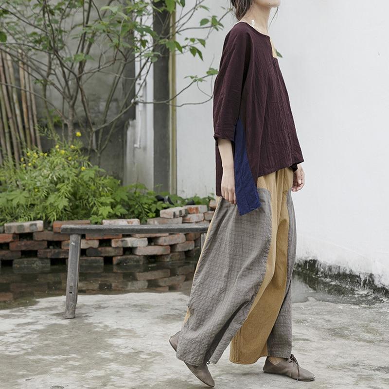 Pantaloni larghi in lino e cotone patchwork | Loto