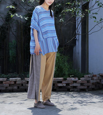 Pantaloni larghi in lino e cotone patchwork | Loto