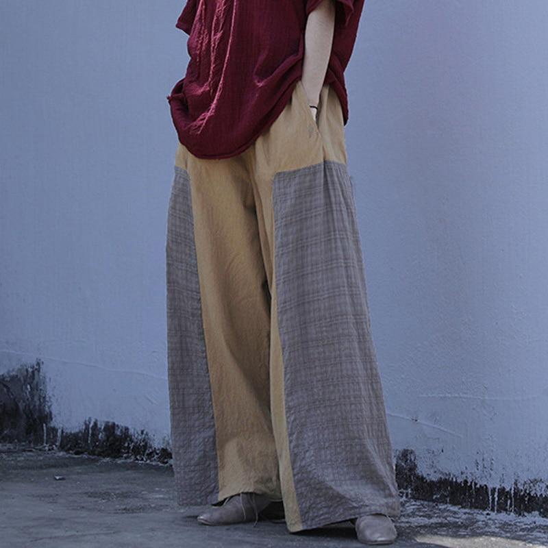 Luźne bawełniane, patchworkowe spodnie lniane | Lotos