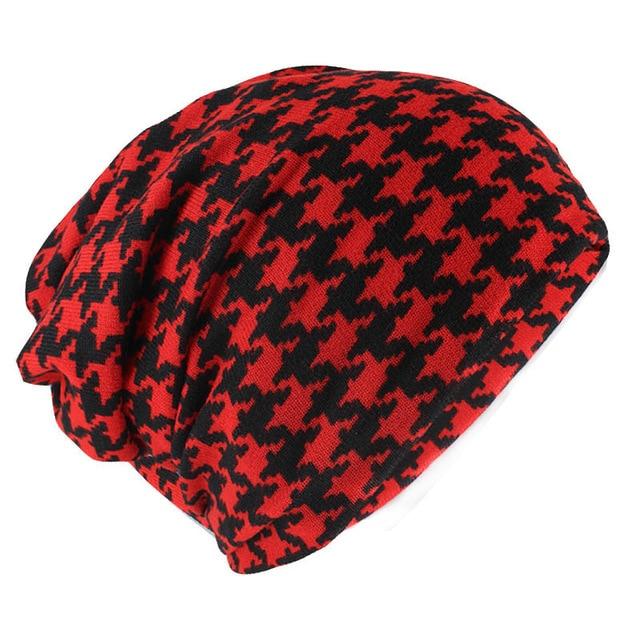Buddhatrends Hats Black and Red Check Beanie Hat