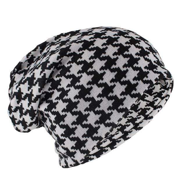 Buddhatrends Hats Black and White Check Beanie Hat