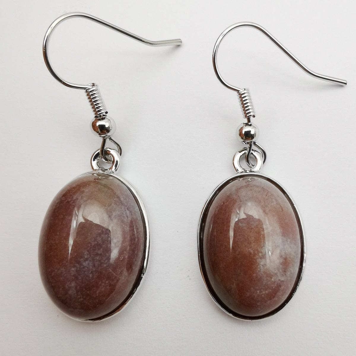 Buddhatrends Indian Agate Natural Stone Oval Earrings