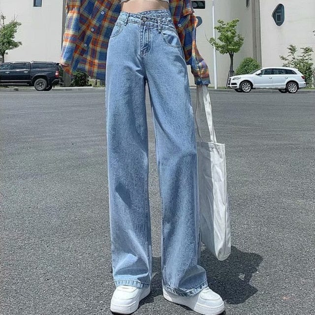 Голубые джинсы-бойфренды Buddhatrends / M с высокой талией Harajuku Boyfriend Jeans