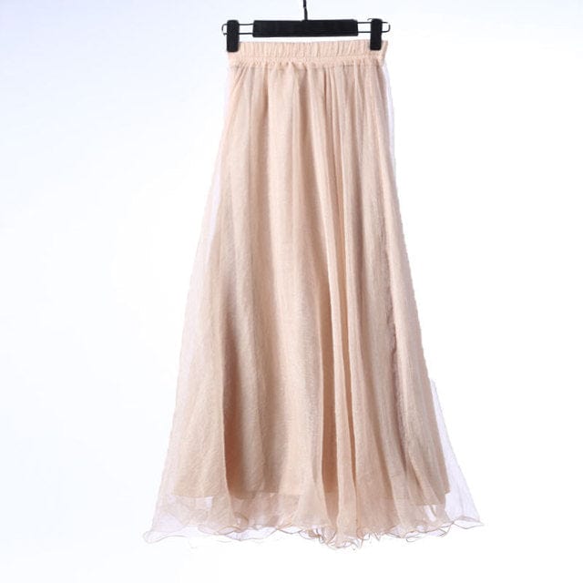 Buddhatrends Khaki / 85CM Length Boho Ruffled Chiffon Skirt